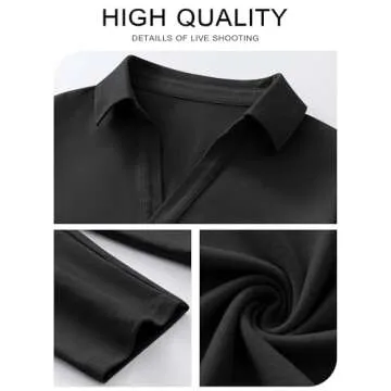 ANRABESS Women Long Sleeve Polo Shirts Casual V Neck Collared Boxy Fit Dressy Work Blouse Top Spring Outfits Black M