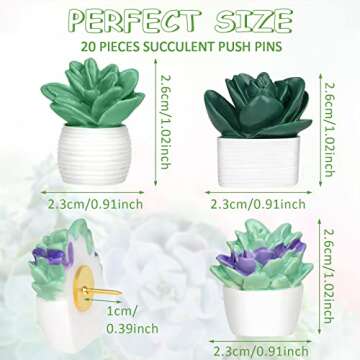 20 Pieces Cute Succulent Plants Decorative Push Pins Colorful Floret Thumbtacks for Photo Wall, Feat...