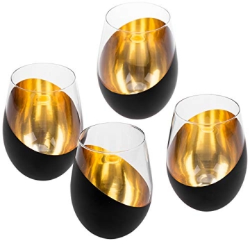 Elegant Matte Black & Gold Stemless Wine Glass Set of 4