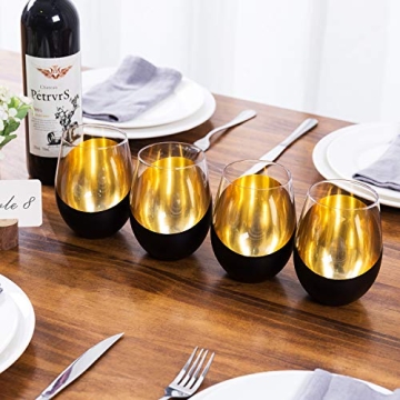 Elegant Matte Black & Gold Stemless Wine Glass Set of 4