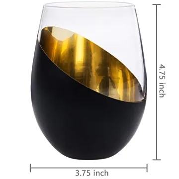 Elegant Matte Black & Gold Stemless Wine Glass Set of 4