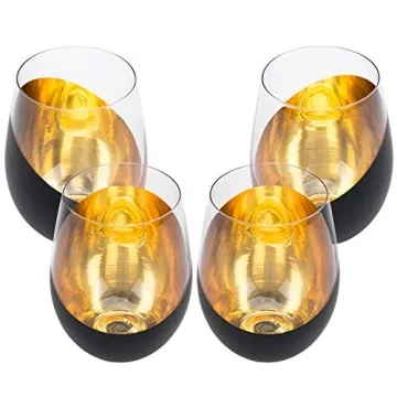 Elegant Matte Black & Gold Stemless Wine Glass Set of 4