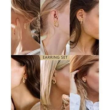 Adoyi Gold Hoop Earrings Set - Stylish 14K Gold Plated Jewelry