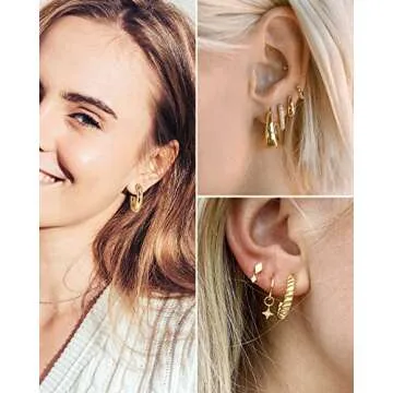 Adoyi Gold Hoop Earrings Set - Stylish 14K Gold Plated Jewelry