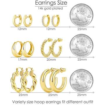 Adoyi Gold Hoop Earrings Set - Stylish 14K Gold Plated Jewelry