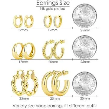 Adoyi Gold Hoop Earrings Set - Stylish 14K Gold Plated Jewelry