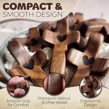 Cross My Heart,Wooden Cross,Encouragement Gift Stress Relief Cross,Prayer Cross for Hand,Pocket Cross Christian Gifts for Women and Fidget Toys for Children and Adults(Black 1Pcs)