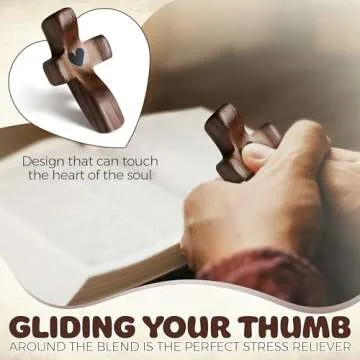 Cross My Heart,Wooden Cross,Encouragement Gift Stress Relief Cross,Prayer Cross for Hand,Pocket Cross Christian Gifts for Women and Fidget Toys for Children and Adults(Black 1Pcs)