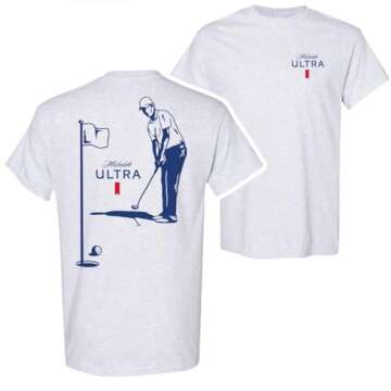 Michelob Ultra Golfing Front and Back Print T-Shirt (US, Alpha, X-Large, Regular, Regular) White