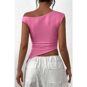 PRETTYGARDEN Womens 2025 Summer Off The Shoulder Crop Tops Sleeveless One Shoulder Ruched Asymmetric...