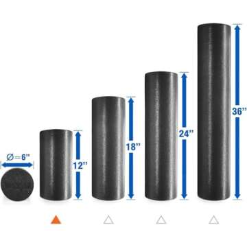 Yes4All Medium Firm Round PE Foam Roller for Pilates, Yoga, Stretching, Balance & Core Exercises - 12 inch Black