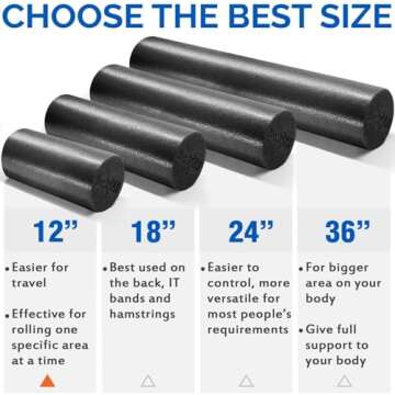 Yes4All Medium Firm Round PE Foam Roller for Pilates, Yoga, Stretching, Balance & Core Exercises - 12 inch Black