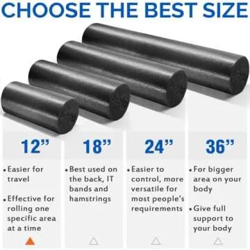 Yes4All Medium Firm Round PE Foam Roller for Pilates, Yoga, Stretching, Balance & Core Exercises - 12 inch Black