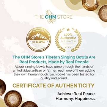 Large Tibetan Singing Bowl Set by Ohm Store — Deep Tone, Pure Bronze Meditation Sound Bath Instrument Handcrafted in Nepal — Tiger Sound Bowl 6 Inch