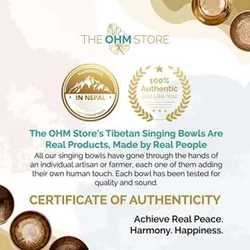 Large Tibetan Singing Bowl Set by Ohm Store — Deep Tone, Pure Bronze Meditation Sound Bath Instrument Handcrafted in Nepal — Tiger Sound Bowl 6 Inch