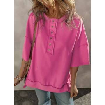 SHEWIN Fashion Oversized T-shirt - Spring Essential in Rose Red