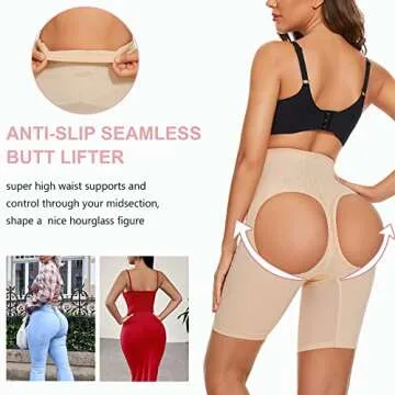 AOSBOEI Tummy Control Shapewear Butt Lifter Panties High Waisted Shorts Body Shaper Under Dress Slips Seamless Thigh Slimmer