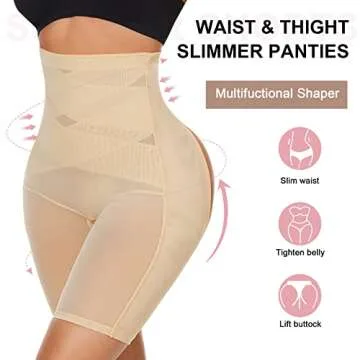 AOSBOEI Tummy Control Shapewear Butt Lifter Panties High Waisted Shorts Body Shaper Under Dress Slips Seamless Thigh Slimmer