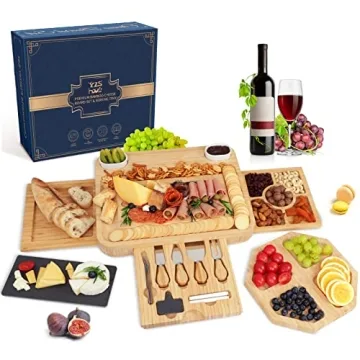 Large Charcuterie Cheese Board and Knife Set, 3 Drawers Kitchen Charcuterie Platter & Large Serving ...