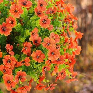 Rowfad 18 Pcs Artificial Mums Fall Flowers Outdoor Plastic Fall Flowers Fake Mums Plant Outside Autumn Flowers Greenery for Porch Window Box Home Decor (18, Green and Orange)