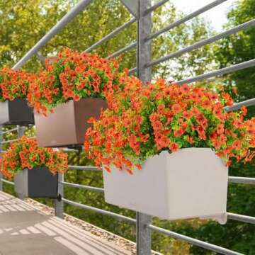 Rowfad 18 Pcs Artificial Mums Fall Flowers Outdoor Plastic Fall Flowers Fake Mums Plant Outside Autumn Flowers Greenery for Porch Window Box Home Decor (18, Green and Orange)