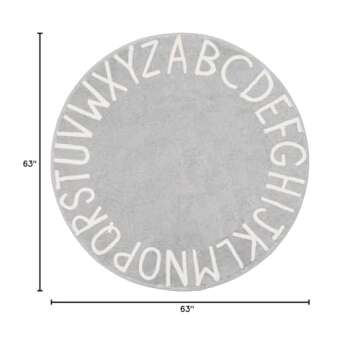 Topotdor Round Kids Play Rug Alphabet Nursery Area Rug Extra Large Soft Crawling Play Mat for Children Toddlers Bedroom (63 inch, Grey)