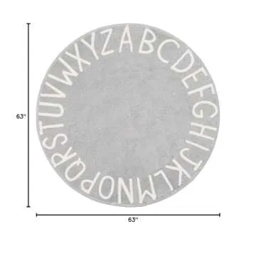 Topotdor Round Kids Play Rug Alphabet Nursery Area Rug Extra Large Soft Crawling Play Mat for Children Toddlers Bedroom (63 inch, Grey)