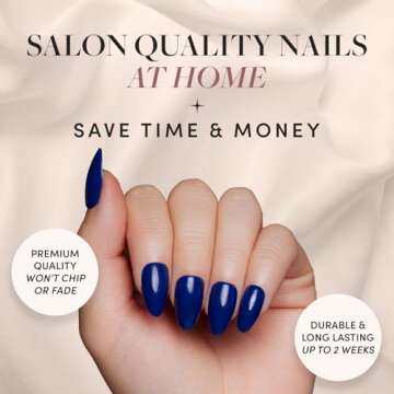 Glamnetic Press On Nails - Midnight Blue | Opaque Dark Navy Blue Short Almond False Nails, Reusable ...