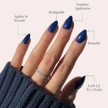 Glamnetic Press On Nails - Midnight Blue | Opaque Dark Navy Blue Short Almond False Nails, Reusable Stick On Fake Nails with Glue | Salon Quality | 15 Sizes - 30 Nail Kit