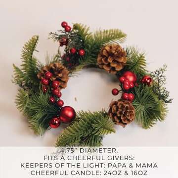 A Cheerful Giver Small Wreath Candle Ring Holiday Tradition Artificial Floral Decor for Candles Centerpieces & Home Accents