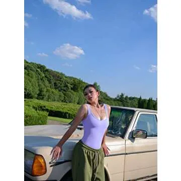 OQQ Women's 3 Piece Bodysuits Sexy Ribbed Sleeveless Square Neck Tank Tops Leotard 2025 Trendy Outfits Dry rose Rose Purple White