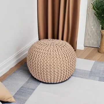 Handcrafted Cotton Braided Pouf Ottoman for Home Decor