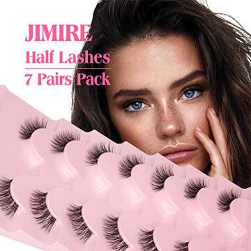 JIMIRE Half Lashes with Clear Band Cat-Eye Lashes Fluffy Wispy Accent False Eyelashes Natural Look Handmade Soft DIY Cluster Lashes Pack 7 Pairs