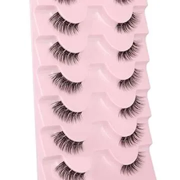 JIMIRE Half Lashes with Clear Band Cat-Eye Lashes Fluffy Wispy Accent False Eyelashes Natural Look Handmade Soft DIY Cluster Lashes Pack 7 Pairs