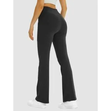 FireSwan Women's Flare Yoga Pants with Pockets High Waist Flared Leggings Bootcut Gym Workout Pants Tummy Control Black
