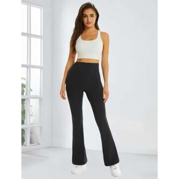 FireSwan Women's Flare Yoga Pants with Pockets High Waist Flared Leggings Bootcut Gym Workout Pants Tummy Control Black