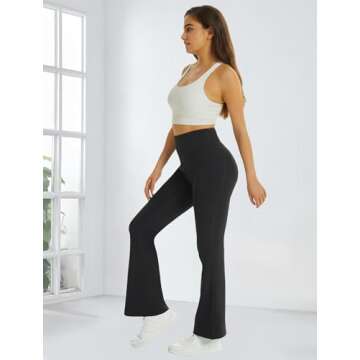 FireSwan Women's Flare Yoga Pants with Pockets High Waist Flared Leggings Bootcut Gym Workout Pants Tummy Control Black