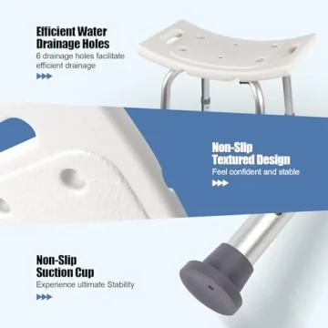 Ez2care Adjustable Shower Chair, Lightweight, Tool-Free Assembly