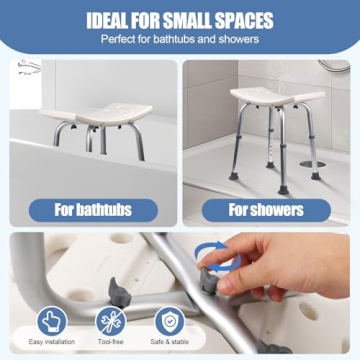 Ez2care Adjustable Shower Chair, Lightweight, Tool-Free Assembly