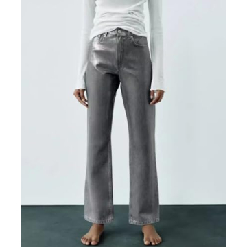 Stylish Glkaend Women Metallic Baggy High Waisted Jeans