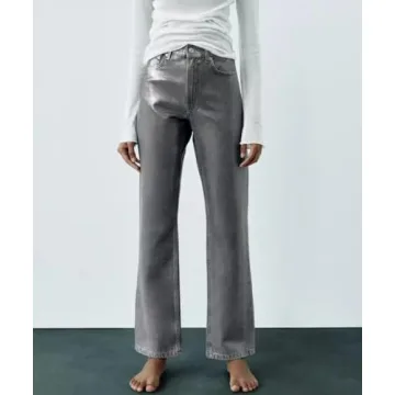 Stylish Glkaend Women Metallic Baggy High Waisted Jeans