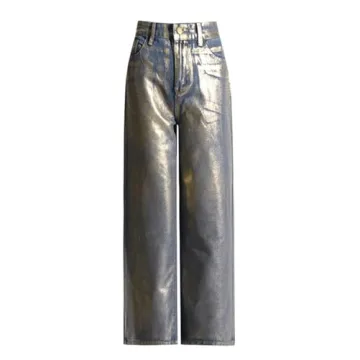 Stylish Glkaend Women Metallic Baggy High Waisted Jeans