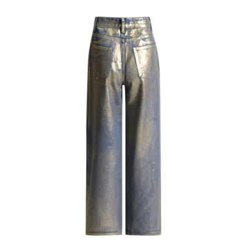 Stylish Glkaend Women Metallic Baggy High Waisted Jeans