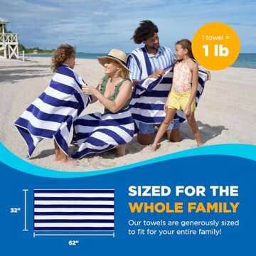 Oversized Beach Towels - Quick-Dry 100% Cotton - Pack of 4