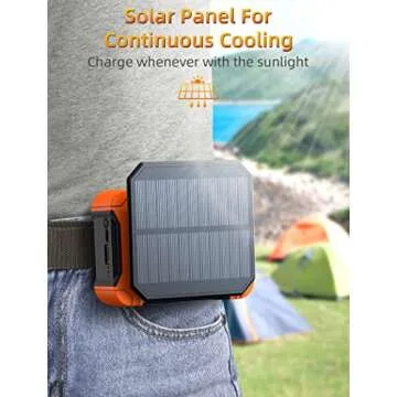 Koonie 10000mAh Waist Clip Fan with Solar Panel - Personal LED Light & Battery Powered