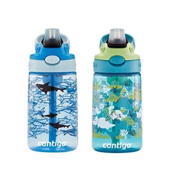 Contigo Aubrey Kids Dinos & Sharks, Cleanable Water Bottle with Silicone Straw, Spill-Proof Lid, Dis...