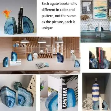 JIC Gem Dyed Blue Agate Bookends 2 to 3 Lbs Polished Heavy Geode Decorative Book Ends with Rubber Bumpers for Office and Home Decoration Small Size