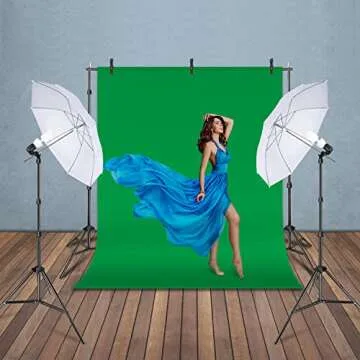 Yesker Photography Lighting Umbrella Kit, 6x9ft Green Screen Kit Backdrop Continuous Lighting Umbrella, 8.5x10ft Background Support System for Studio Photo Portrait Video Streaming