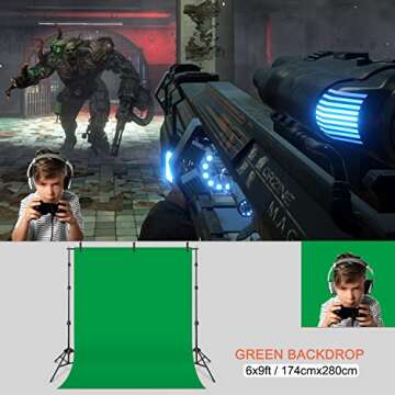 Yesker Photography Lighting Umbrella Kit, 6x9ft Green Screen Kit Backdrop Continuous Lighting Umbrella, 8.5x10ft Background Support System for Studio Photo Portrait Video Streaming