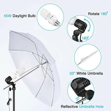 Yesker Photography Lighting Umbrella Kit, 6x9ft Green Screen Kit Backdrop Continuous Lighting Umbrella, 8.5x10ft Background Support System for Studio Photo Portrait Video Streaming